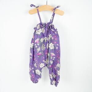 Tea Collection Tie Shoulder‎ Floral Print Bubble Romper Purple Baby 6-9m
